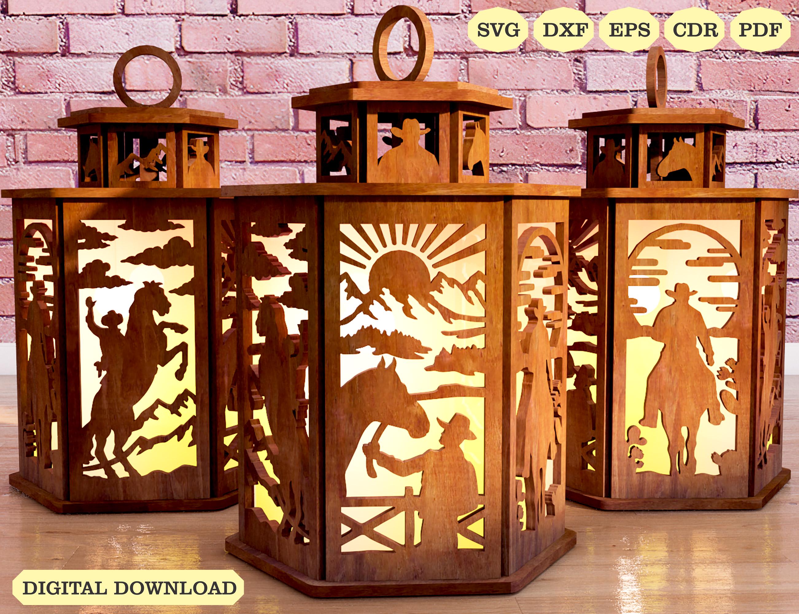 Cowboy Adventure Candle Holder Laser Cut, Western Series Lamp Night Svg Laser Cut