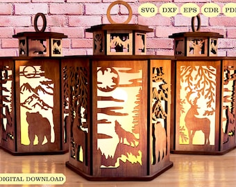 Waldtiere Kerzenhalter Laser Cut, Waldtiere Lampe Nacht SVG Laser-Cut