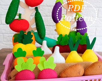 Felt Garden PDF Pattern, Vegetable Garden Play Set