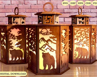 Bären-Kerzenhalter Laser Cut, Bären-Lampen-Nacht-Svg Laser-Cut