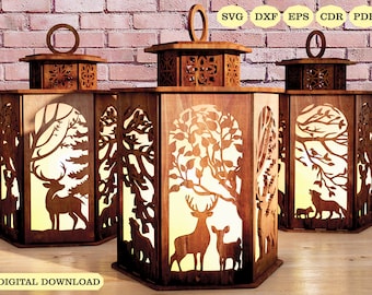 Lantern With Door Svg, Animal Lantern Tea Laser Cut, Deer Holder Laser Cut