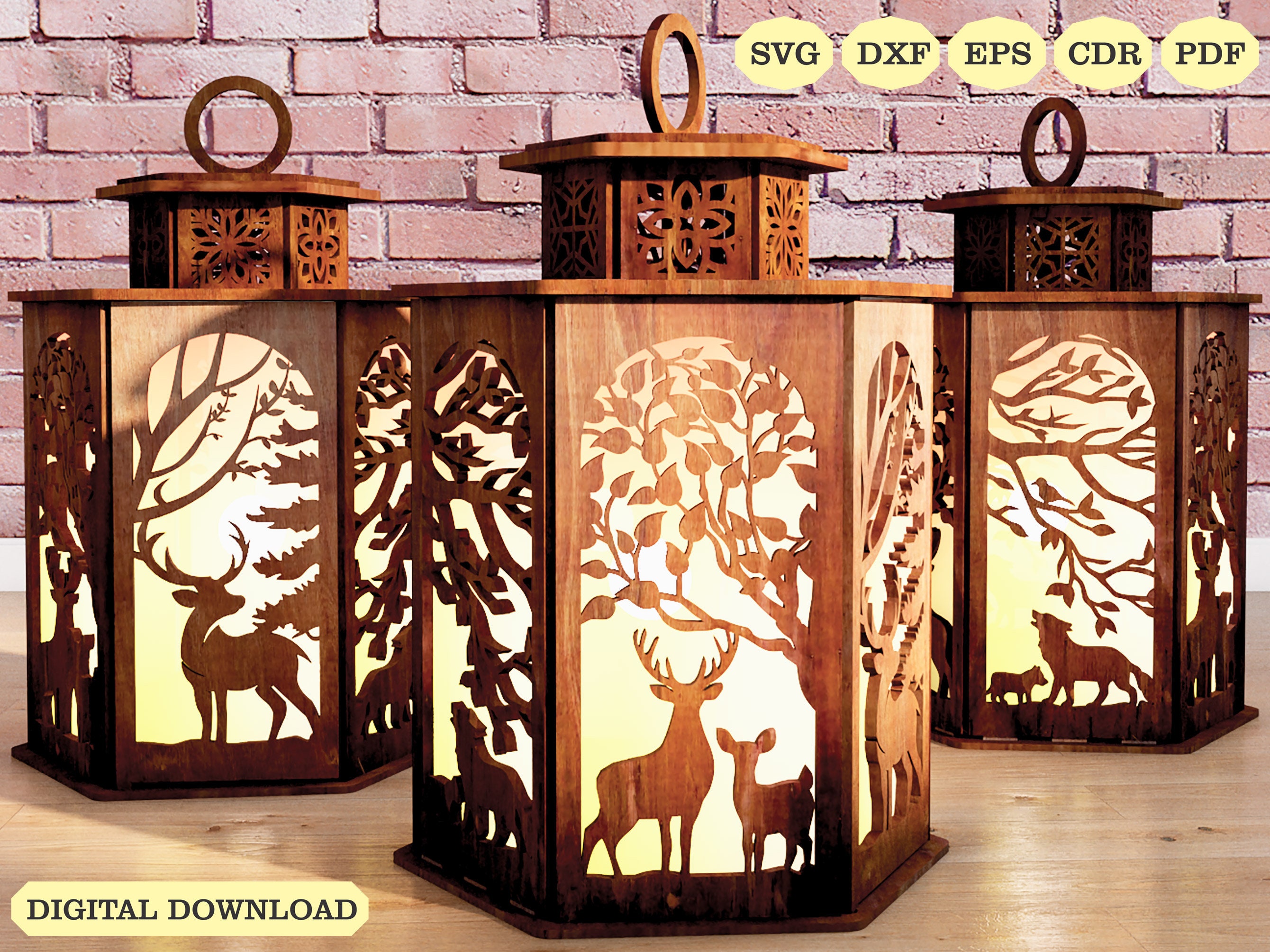 Lantern With Door Svg, Animal Lantern Tea Laser Cut, Deer Holder Laser Cut