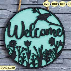 Welcome Door Hanger Laser Svg, Wildflower Decor Laser Cut