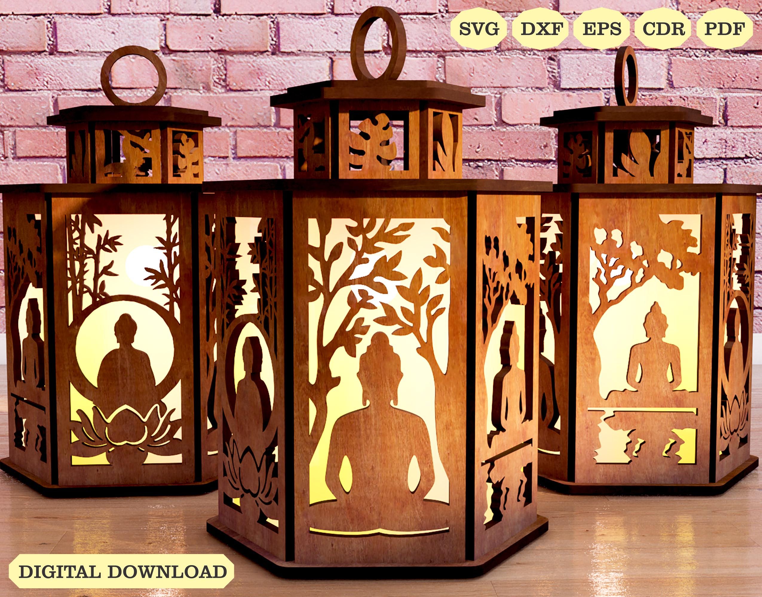 Buddha Candle Holder Laser Cut, Buddha Yoga Lamp Night Svg Laser