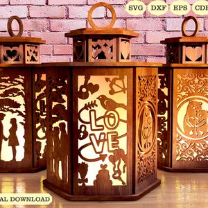 Valentine&#39;s Day Candle Holder Laser Cut, Romantic 3D Glow Lamp Night Svg Laser Cut
