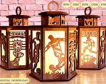 Fußball Kerzenhalter Laser Cut, Fußball Lampe Nacht SVG Laser-Cut