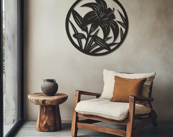 Lily Metal Wall Art: Circle Flower Sign, Handmade Home DecorNew Year's gift