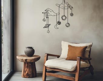 Metal Solar System Wall Art: Hand Holding Planet, Sun, Moon, SaturnNew Year's gift