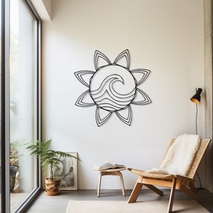 Sun Design Metal Wall Art, Ocean Wave Decor, Sea Inspired Home Accent, Coastal Interior, Nautical Theme, Beach House Style, Unique Sunburst