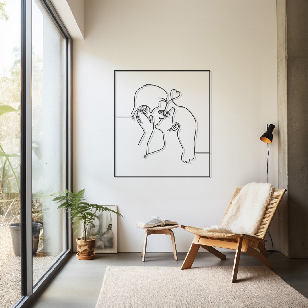 Silhouette Couple Embrace Metal Wall Art, Minimalist Line Art - Etsy