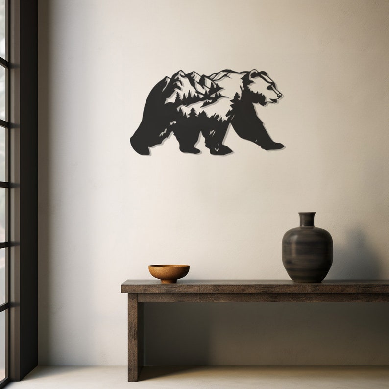 Bear Metal Wall Art, Jungle Themed Metal Decor, Wildlife Design, Modern