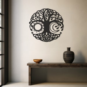 Sun and Moon Tree Metal Wall Art: Celestial Harmony Decor