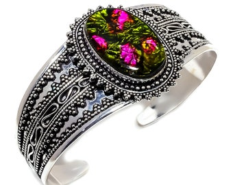 Dichroic Glass Gemstone Handmade Ethnic Silver Jewelry Cuff Bracelet Adjustable, Dico Glass Cuff bangle