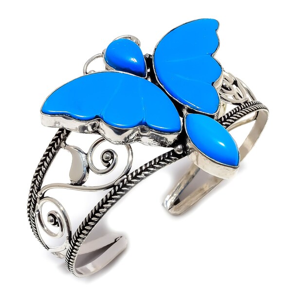 Butterfly - Sleeping Beauty Turquoise Silver Jewelry Cuff Bracelet Adjustable