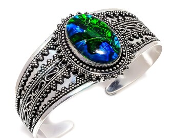 Dichroic Glass Gemstone Handmade Ethnic Silver Jewelry Cuff Bracelet Adjustable, Dico Glass Cuff Bangle