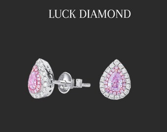 18K White Gold Natural 2.82ct Pink Pear Shape Stud Earrings|Beautiful Stud Earring Is Wear For All Time|Gold Drop Earrings For Her Gift