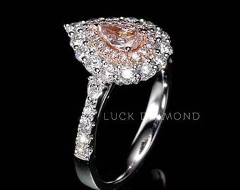 1.47ct Fancy Light Pink Pear Shape Diamond Ring, Fancy Light Pink Color Diamond Ring For Gift, 18K Gold Ring Wear Every Time