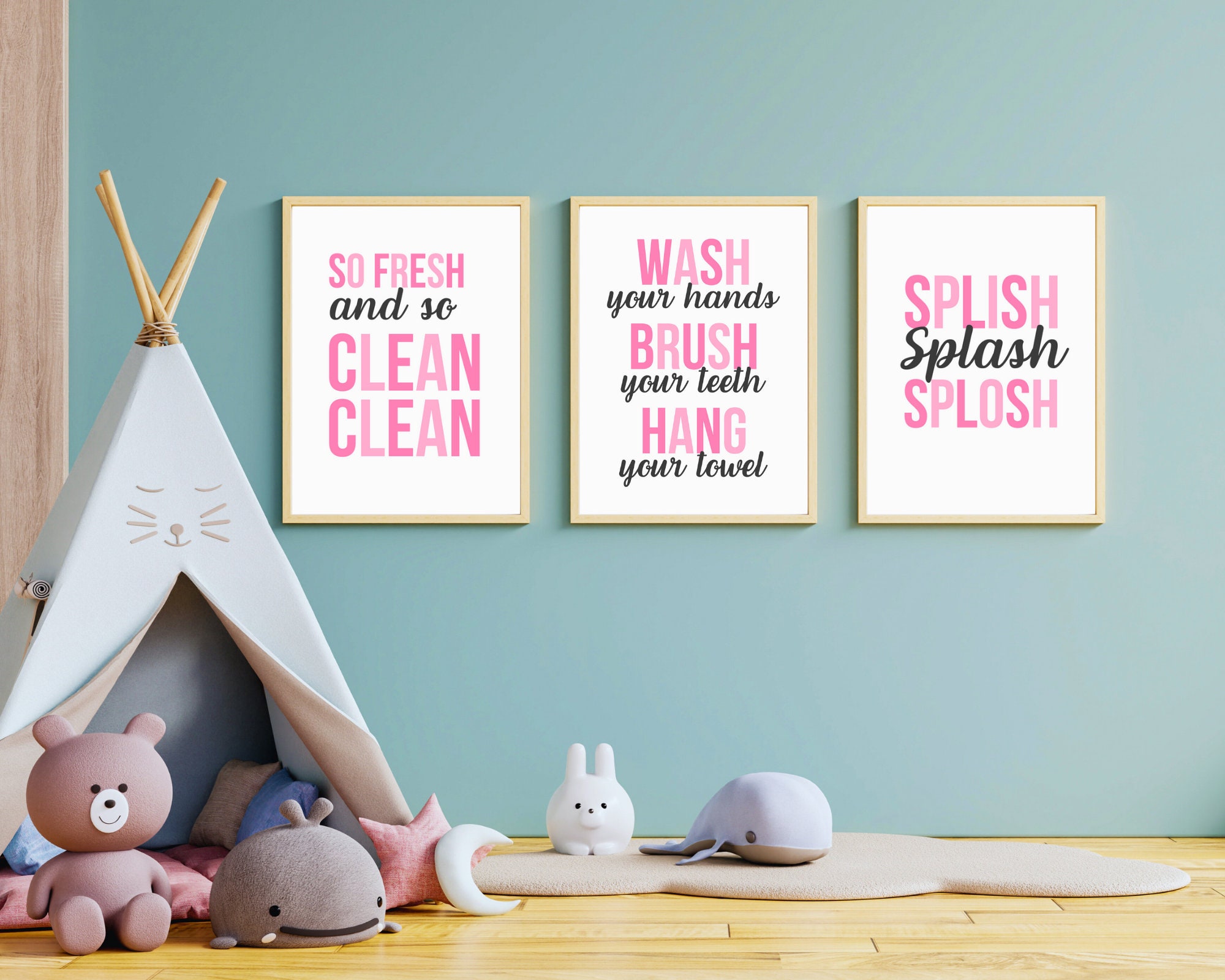 Kids Bathroom Wall Decor Boy and Girl Set Bathroom Art Print at Home ...