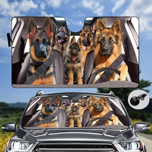Zonnescherm gezinsauto Duitse herder, autozonnescherm Duitse herder, voorruit grappige hond, autodecoratie, cadeaus Duitse herder