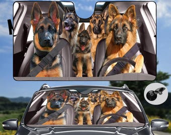 German Shepherd Family Car Sunshade, German Shepherd Car Sunshade, Funny Dog Car Windshield, Car Decoration, German Shepherd Gifts