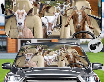Goat Family Car Sun Shade, Funny Goat Sun Shade, Goat Car Windshield, Farm Sunshade, Animal Farm Gift, Animal Car Sun Shade, Gift For Women