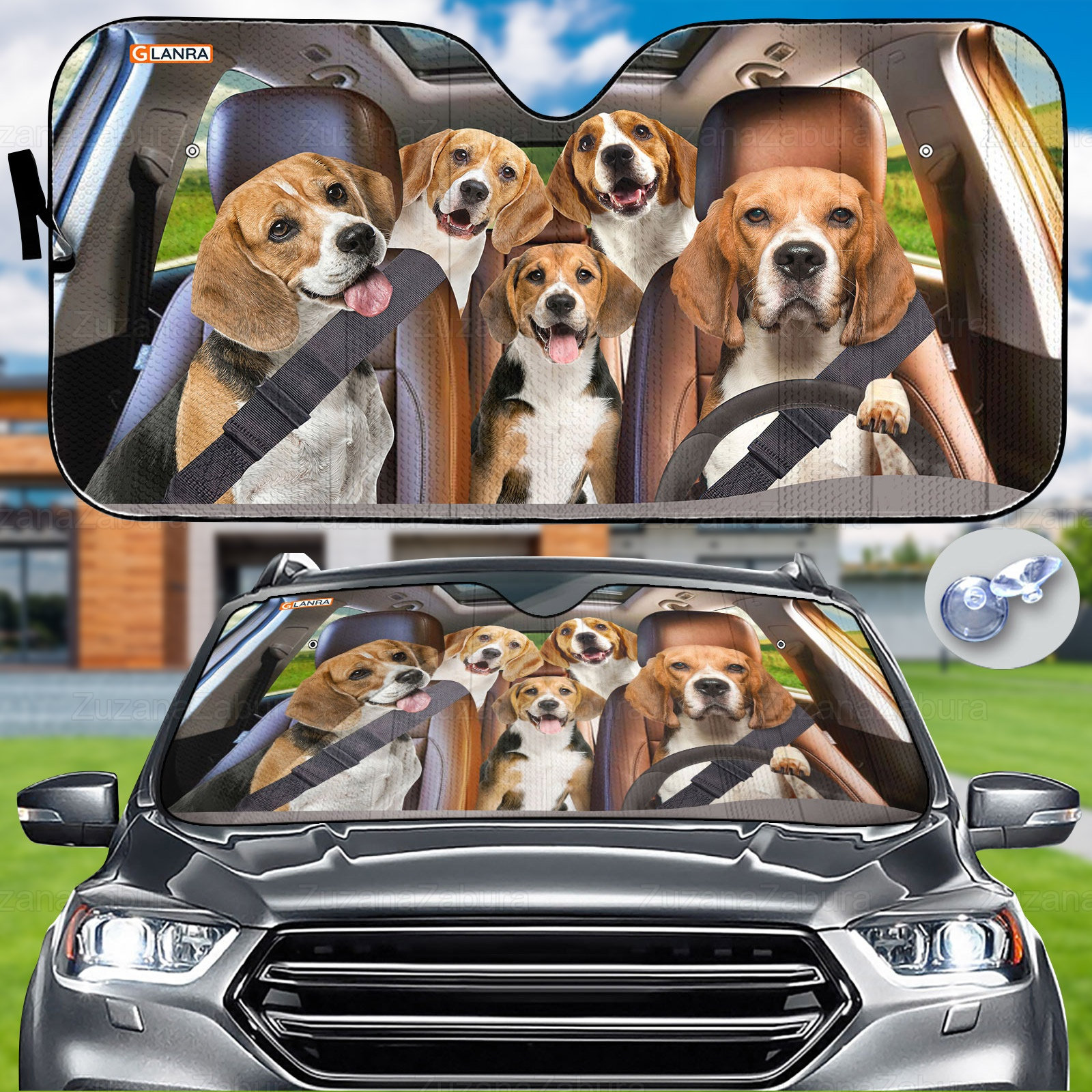 Beagle Family Car Sun Shade, Beagle Auto SunShade