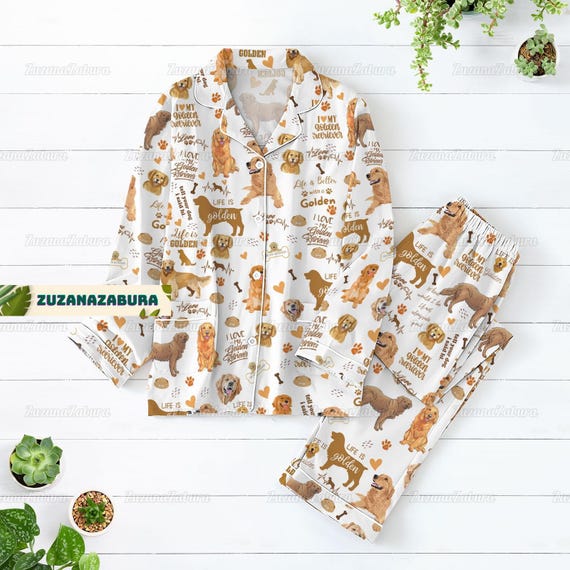 Golden Retriever Pajamas Set Golden Retriever Shirt Golden Retriever Pajamas Dog Pajamas Set Golden Retriever Gifts Golden Pajamas Etsy