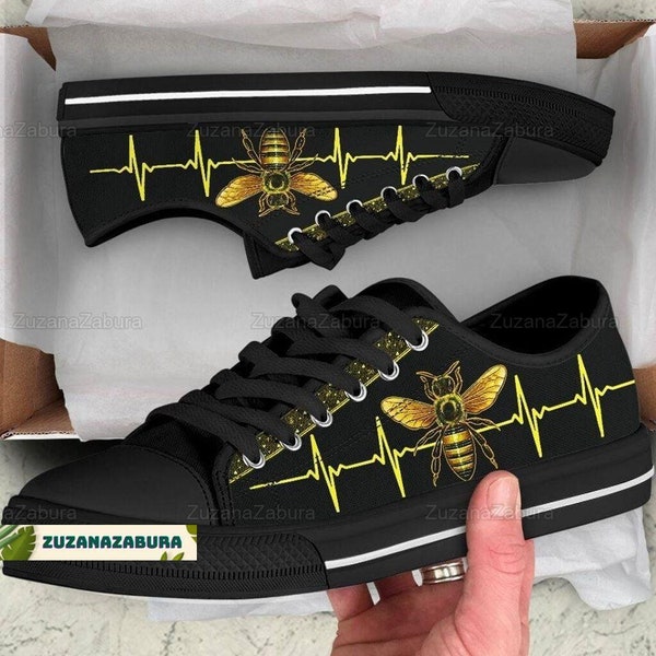 Bee Lowtop Canvas, Bee Canvas Shoes, Bee Shoes, Bee Sneakers, Floral Bee Sneakers, Bee Lover Gift, Bee Womens Shoes, Beekeeper Gifts