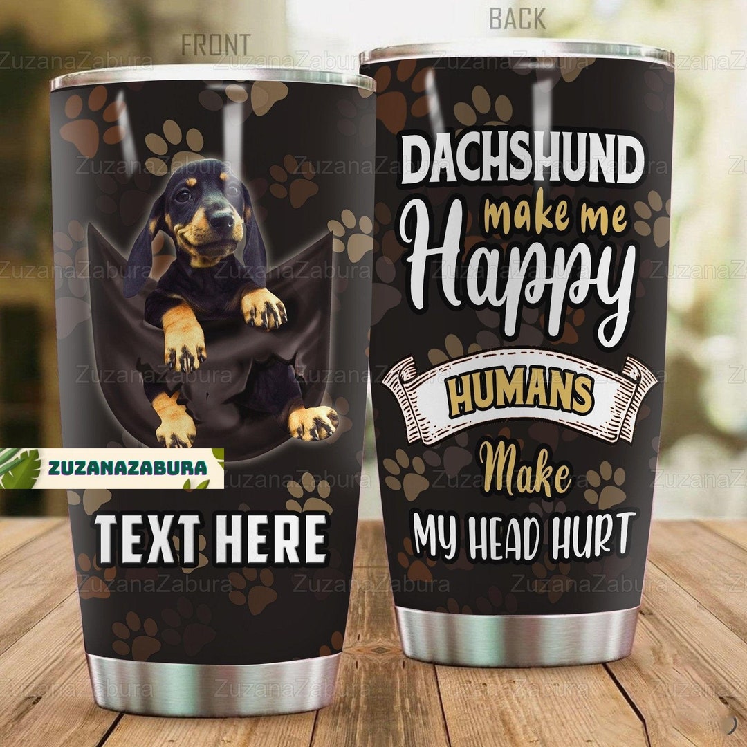 Printplanet Hundetasse – Motiv Dackel, Blauer Henkel & Rand, 325 Ml, Spülmaschinenfest