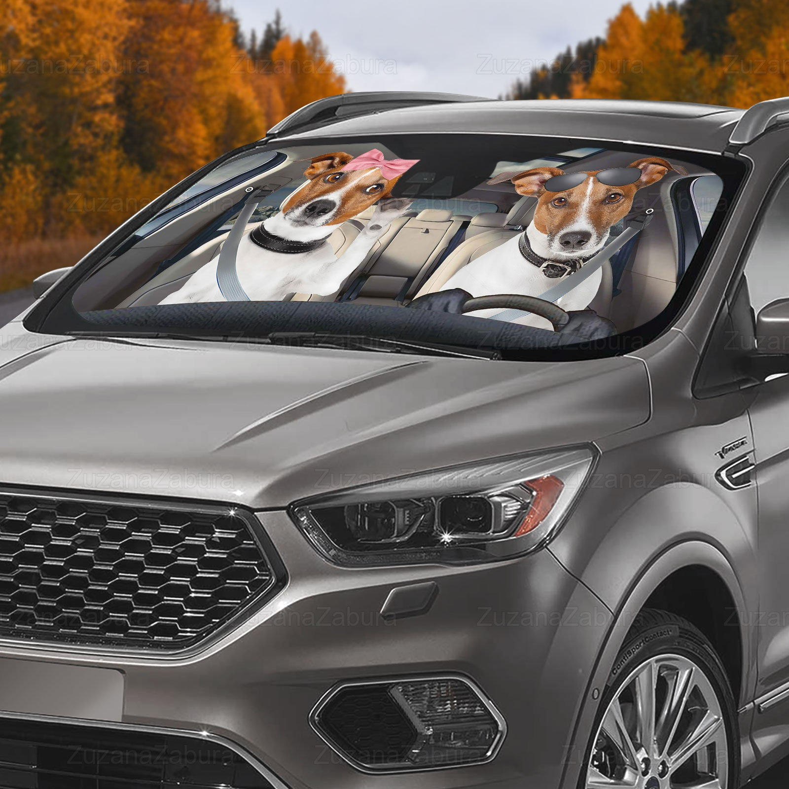 Jack Russell Couple Car Sun Shade, Jack Russell Auto Sun Shade, Jack