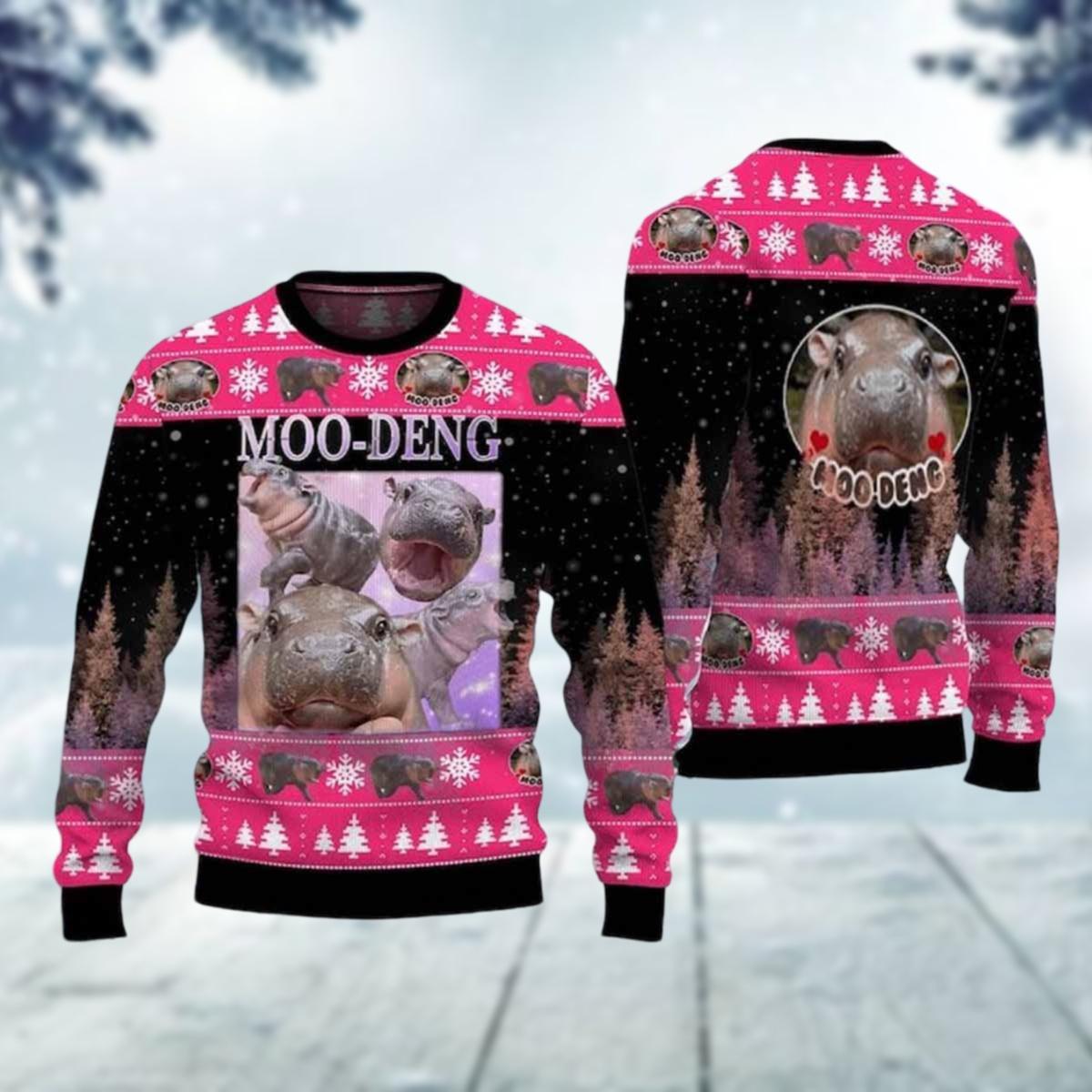 Discover Moo Deng Gang Ugly Christmas Sweater, Cute Baby Hippo Xmas Sweater, Hippopotamus Christmas Sweatshirt