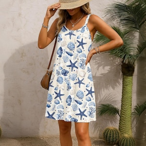 blue and white shell dress Dune Dress main image 0