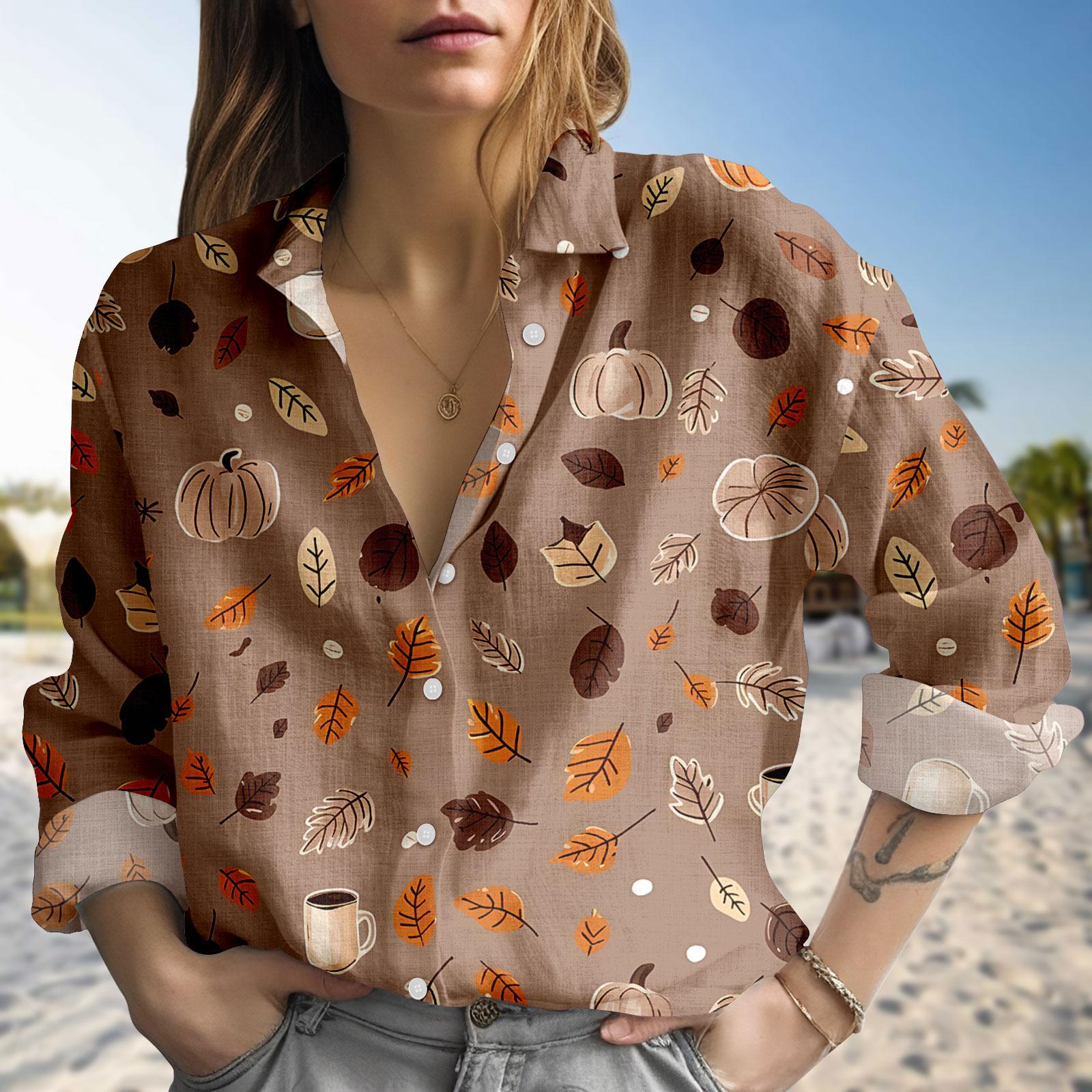 Discover Fall Pumpkin Blouse Shirt, Autumn Women Shirt, Pumpkin Forest Casual Shirt, Spooky Season Shirt, Halloween Gift