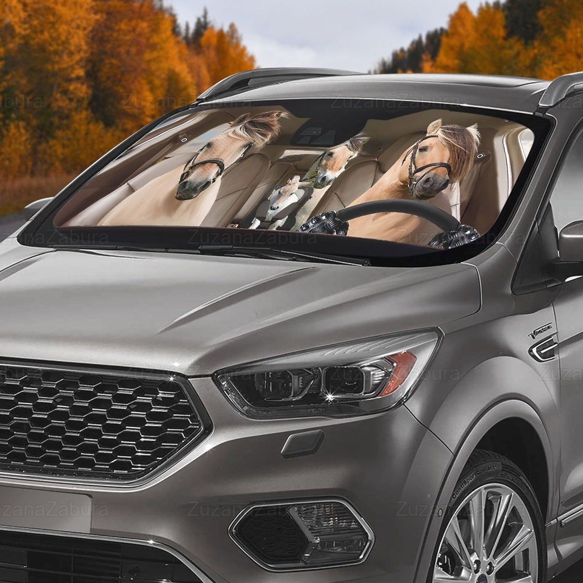 Horse Family Car Sun Shade, Horse Auto Sun Shade, Horse Car Accessory