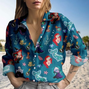 Halloween Ariel Princess Blouse Shirt, Ursula Villains Women Shirt, Disney Witches Casual shirt, The Little Mermaid Fan