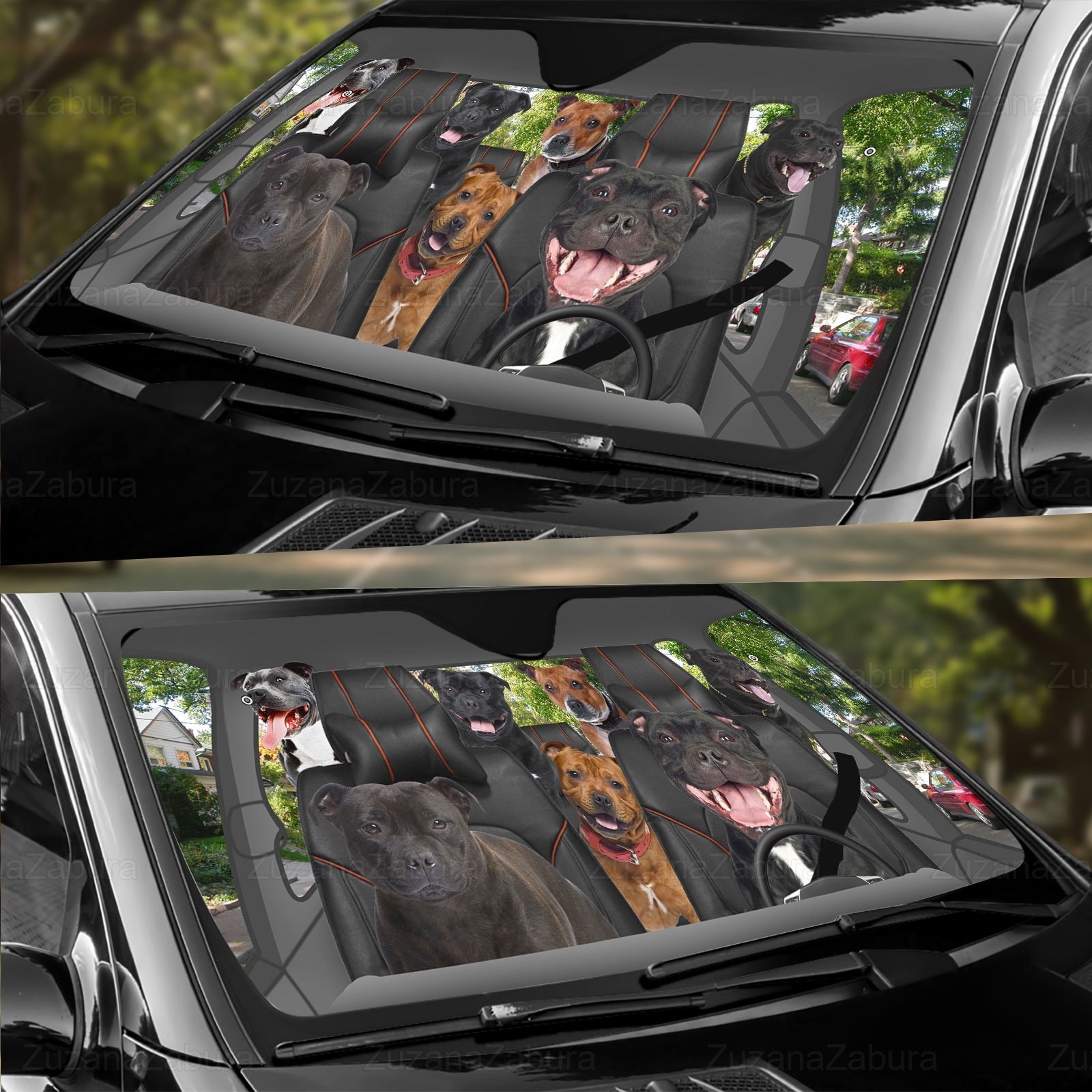 Bull Terrier Family Car Sun Shade, Bull Terrier Car Decor