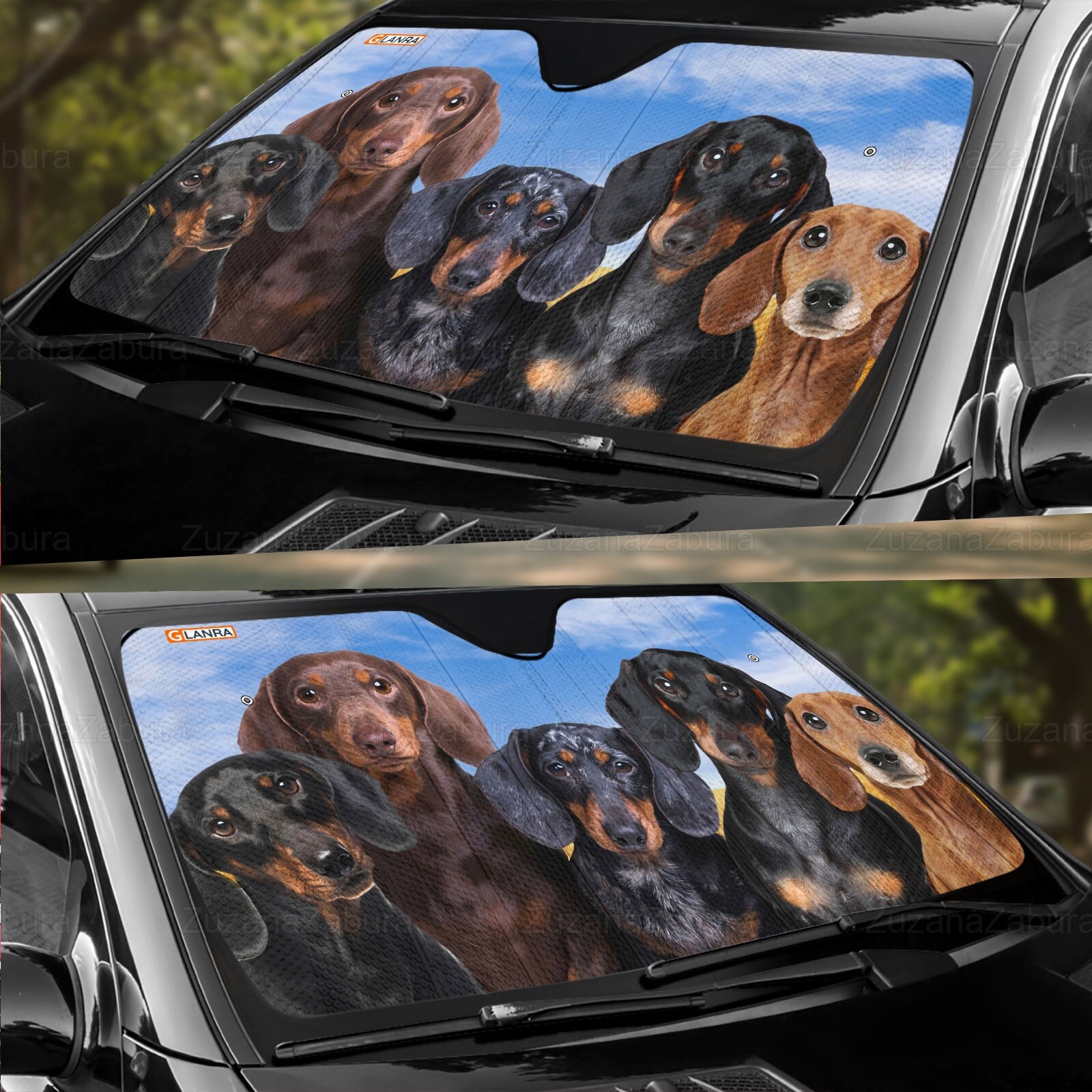 Dachshund Car Sunshade, Dog Windshield Sunshade