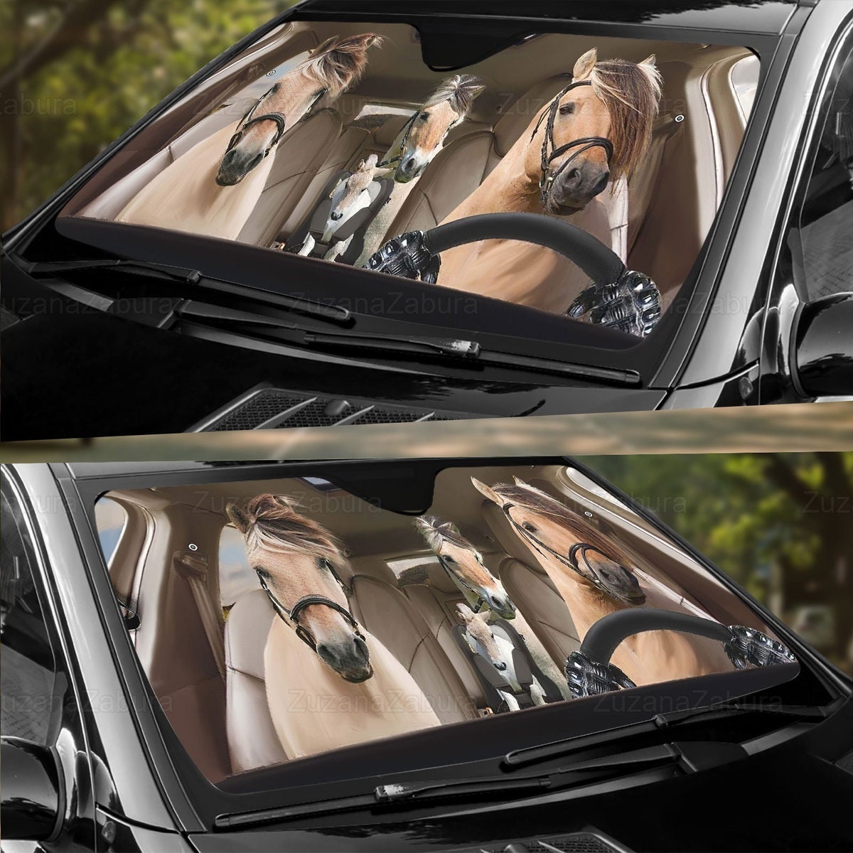 Horse Family Car Sun Shade, Horse Auto Sun Shade, Horse Car Accessory