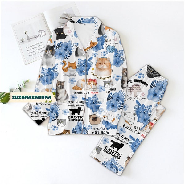 Ensemble de pyjamas exotiques, ensemble de pyjamas pour chats, pyjamas pour chats exotiques, pantalons de pyjamas exotiques, cadeaux pour les amoureux des chats, ensemble de pyjamas pour animaux de compagnie