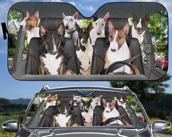 Bull Terrier Car Sun Shade, Bull Terrier Car Decor, Bull Terrier Car Sun Protector, Bull Terrier Gift, Family Dog Car Sunshade, Gift For Dad