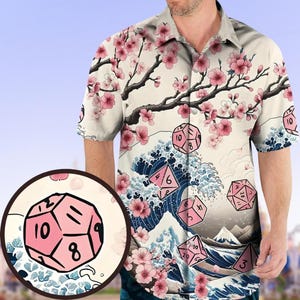 Halloween DnD Hawaiian Shirt, Flower Dice DnD Button Shirt, Dungeons And Dragons Shirt, Button Down Shirt, Shirt For Men, Gamer Gifts