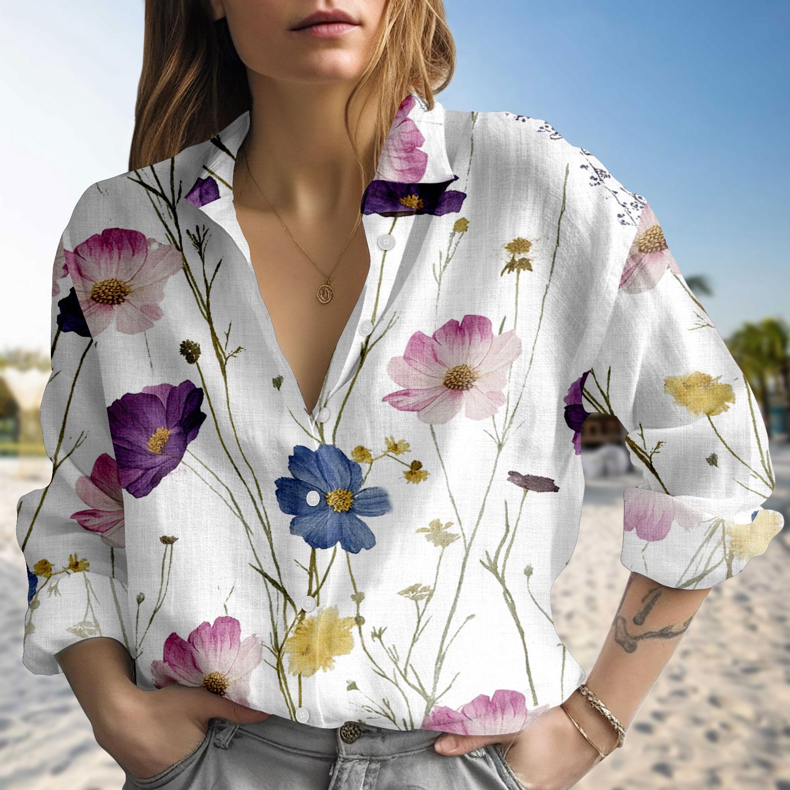 Discover Boho Cottagecore Blouse Shirt, Wildflowers Women Shirt, Vintage Floral Casual Shirt, Botanical Floral Shirt, Gift For Gardener