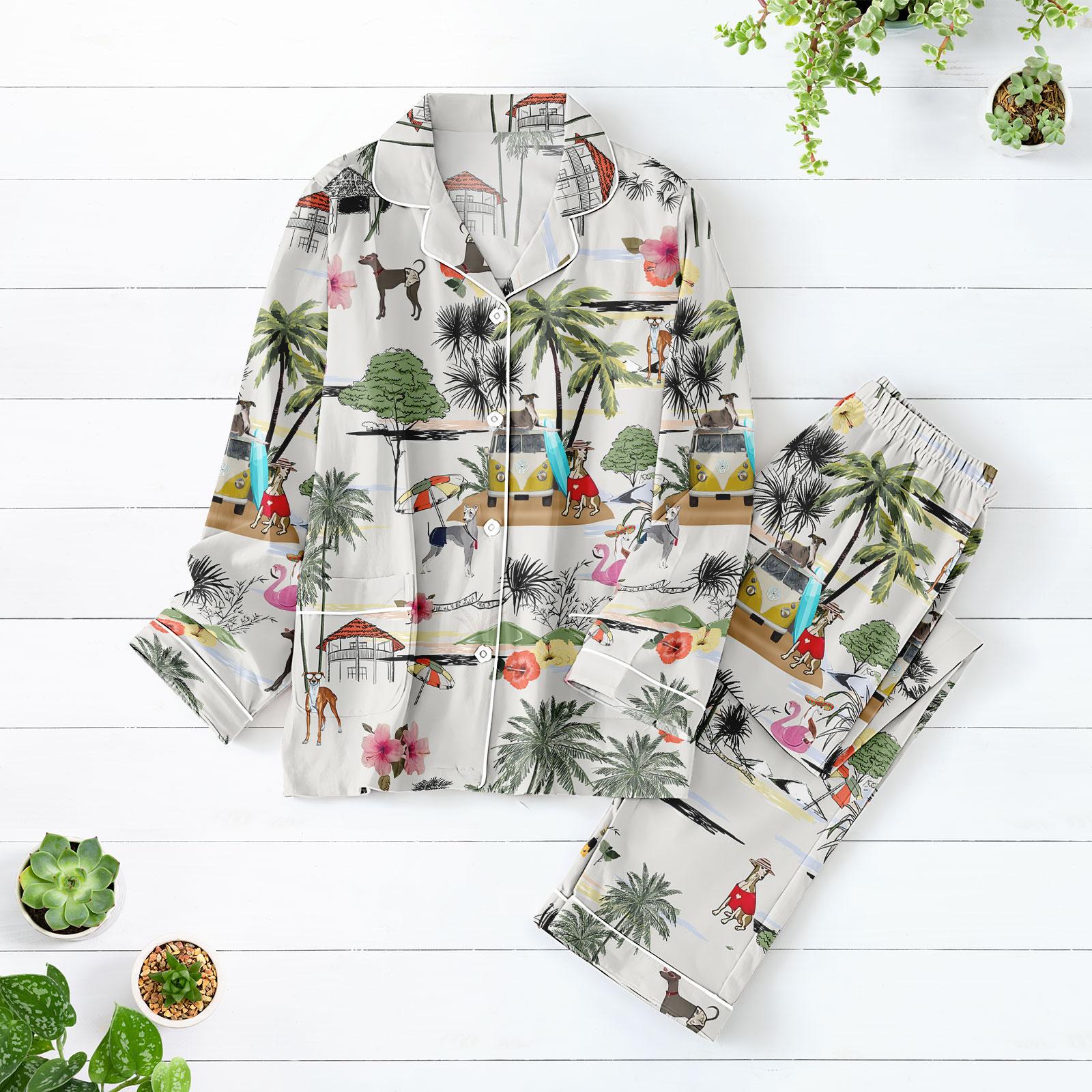 Discover Halloween Greyhound Pajamas Set, Dog Tropical Women’s Sleepwear, Greyhound Dog Thick Pajamas, Greyhound Mom Pj Set, Gift For Her, Holiday Pjs