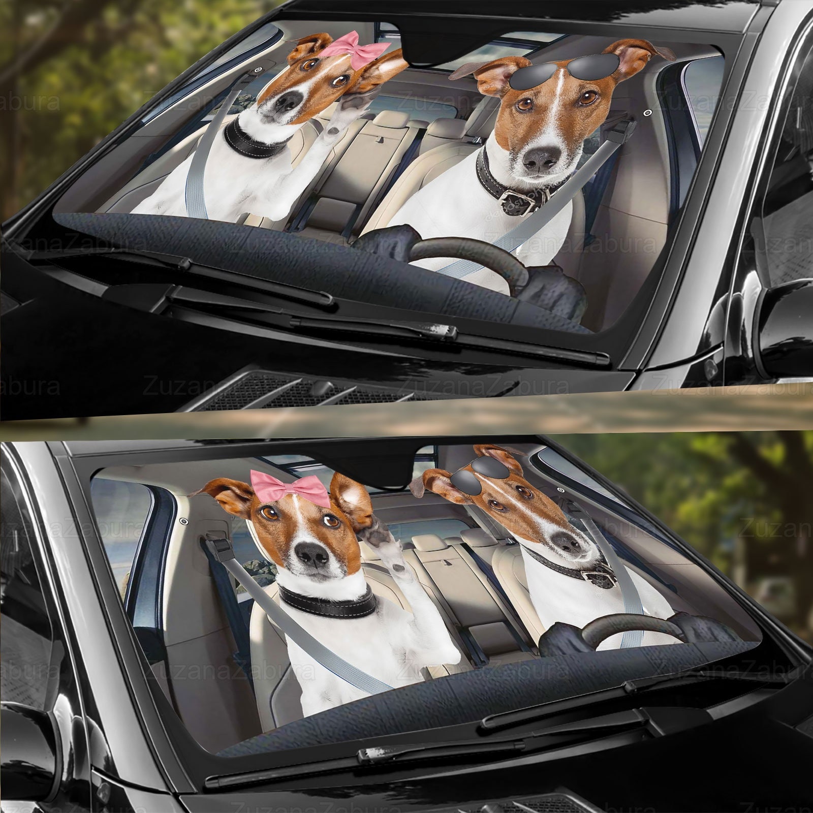 Jack Russell Couple Car Sun Shade, Jack Russell Auto Sun Shade, Jack