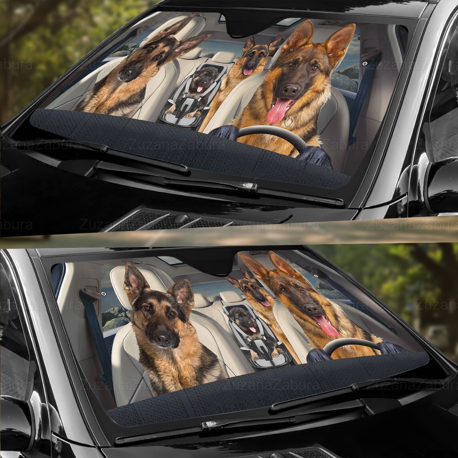 German Shepherd Car Sunshade, German Shepherd Sunshade, Dogs Family Sunshade, Dog Car Windshield