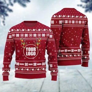 Custom Your Logo Ugly Christmas Sweater, Personalized Company Logo Xmas Sweatshirt, Reindeer Funny Sweater