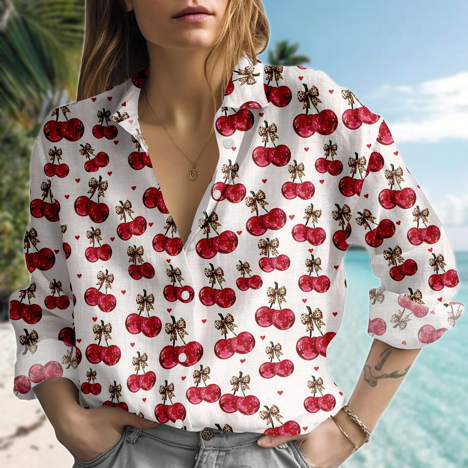 Discover Cherry Coquette Blouse Shirt, Cute Fruit Women Shirt, Spring Summer Shirt, Retro Picnic Shirt, Vacation Shirt, Gift For Her