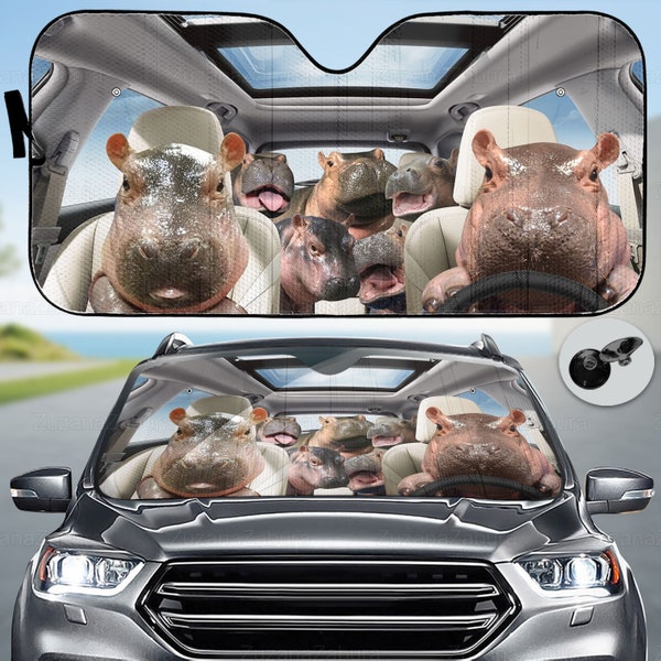 Hippo Family Car Sun Shade, Car Sun Shade, Hippo Car Decoration, Family Gifts, Hippo Windshield Sunshade, Sun Visor Car, Father Day Gift