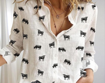 Chemise femme bovins Angus, chemise chemisier vache, chemise à manches longues fermière, jolie chemise décontractée vache, chemise fermière fille