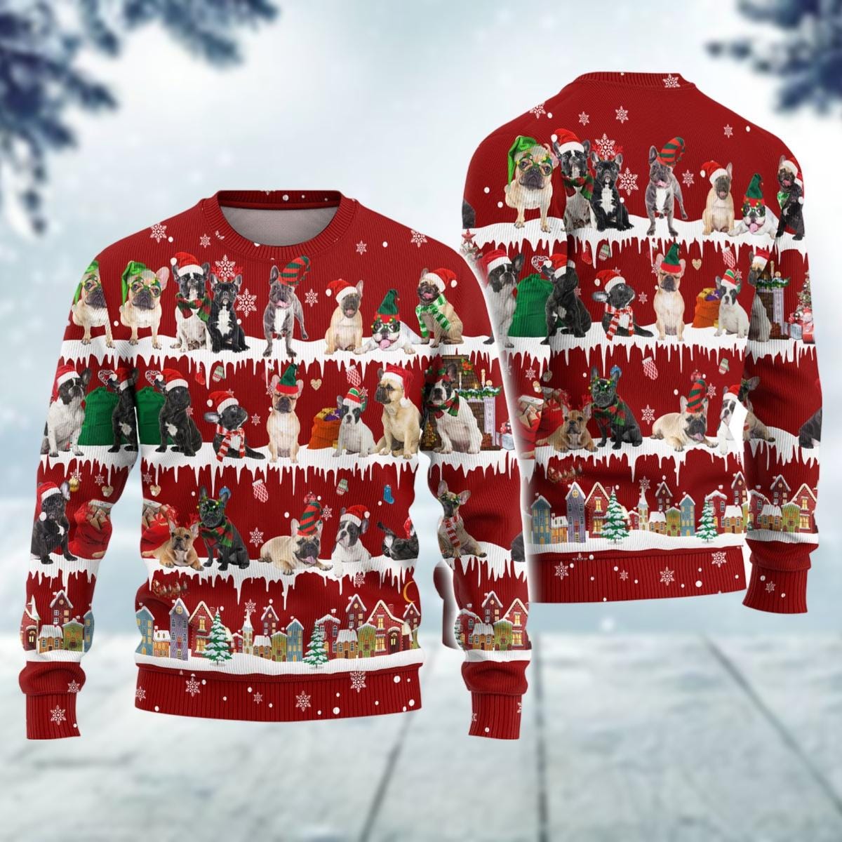 Discover French Bulldog Ugly Christmas Sweater, Bulldog Santa Hat Xmas Sweater, Animal Christmas Sweatshirt, Dog Lover Gift, Funny Sweater